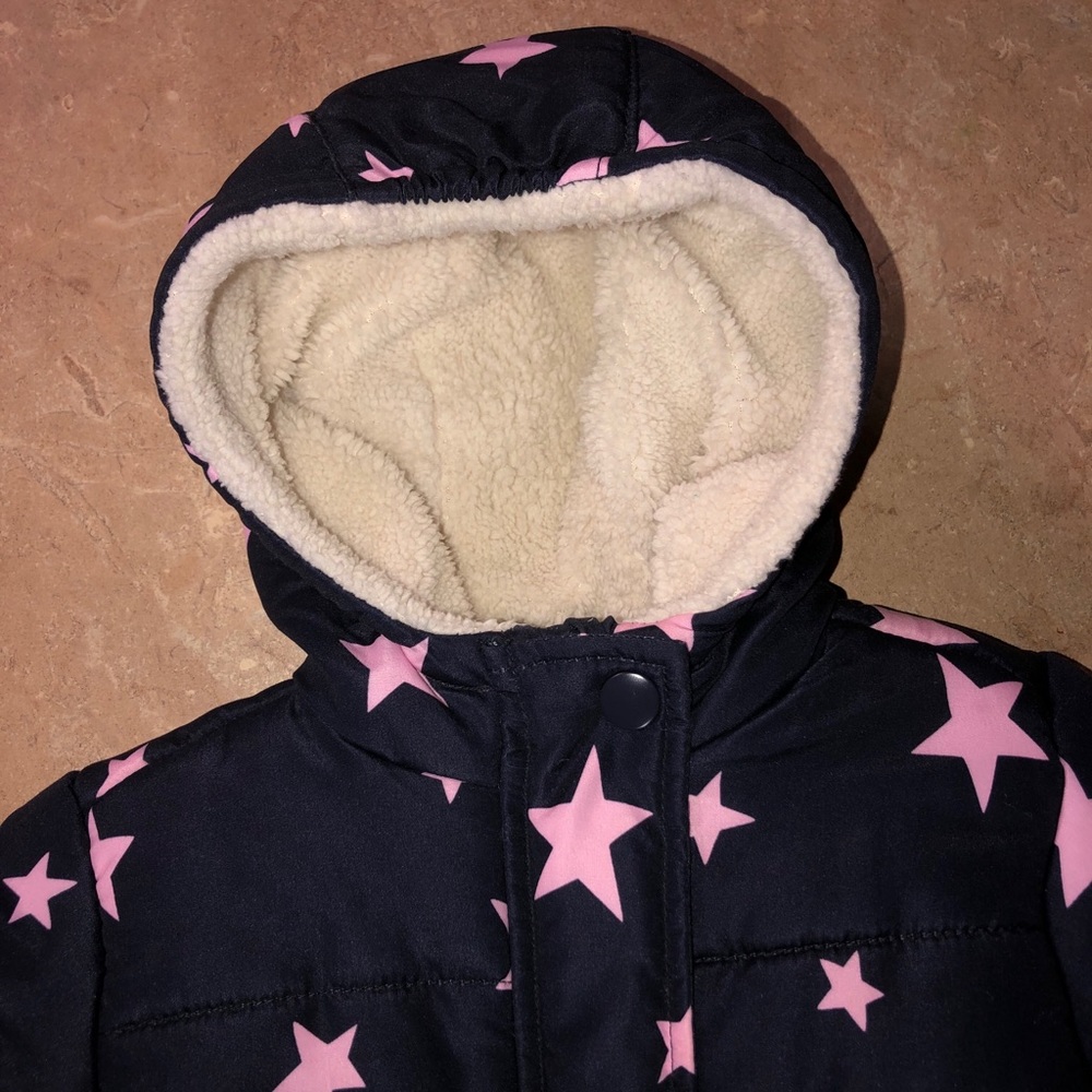 OshKosh Baby Girl Snowsuit 3/6m navy/pink stars - Picture 6 of 8